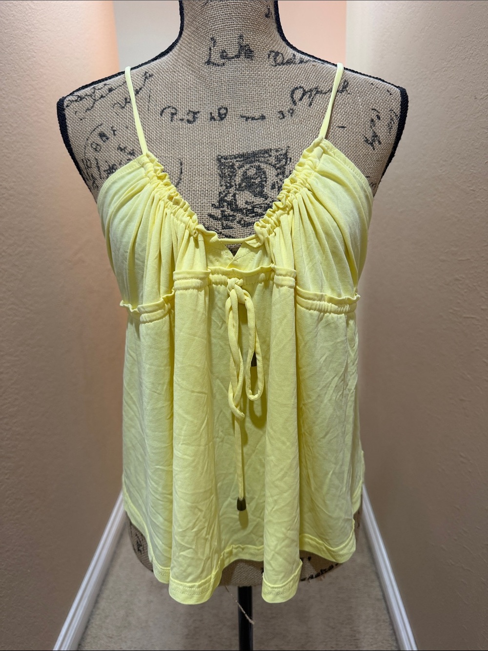 Skylar + Madison Light Yellow Ruched Tie-Front Camisole